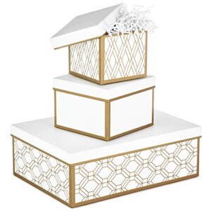 hallmark nested gift boxes with lids and fill (set of 3, white and gold, assorted sizes) for valentine's day, weddings, bridal showers and more
