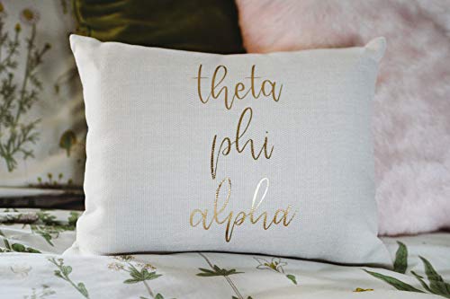 Sorority Shop Theta Phi Alpha Pillow – Gold Script Design, 12" x 16" Lumbar Pillow Sorority