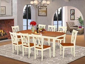 east west furniture dover 9 piece set includes a rectangle dining room table with butterfly leaf and 8 wood seat chairs, 42x78 inch, buttermilk & cherry