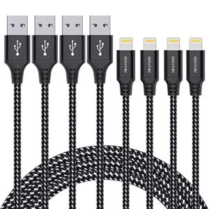 iwavion iphone charger cable, 4pack 3ft/1m lightning cable nylon braided mfi certified iphone cable usb sync cord fast iphone charging cable for iphone xs max x xr 8 7 6s 6 plus se 5, ipad mini/air