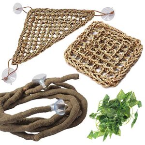 pivby bearded dragon accessories lizard habitat hammock flexible reptile jungle vines leaves decor with suction cups for climbing, chameleon, lizards, gecko, snakes