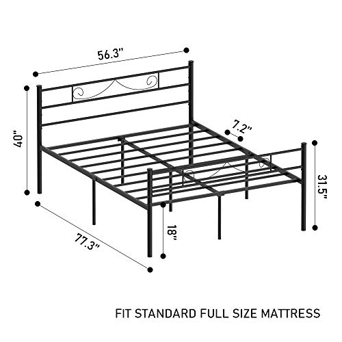 HAAGEEP Metal Platform Full Size Bed Frame with Headboard and Footboard 18 Inch Tall No Box Spring Needed Double Bedframe Storage