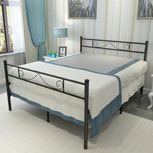 HAAGEEP Metal Platform Full Size Bed Frame with Headboard and Footboard 18 Inch Tall No Box Spring Needed Double Bedframe Storage