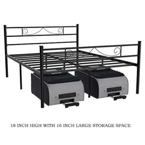 HAAGEEP Metal Platform Full Size Bed Frame with Headboard and Footboard 18 Inch Tall No Box Spring Needed Double Bedframe Storage