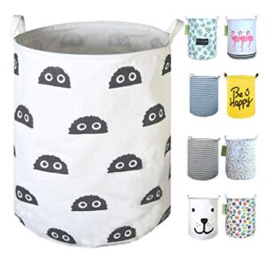 SEAFOWL 19.7" Collapsible Laundry Basket,Round Canvas Waterproof Large Storage Basket Cute Cartoon Nursery Basket (Big Eye Monster)