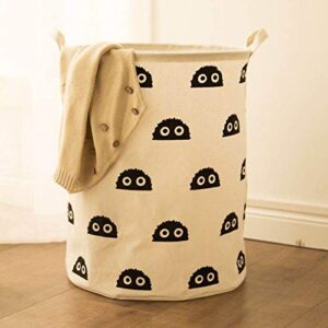 SEAFOWL 19.7" Collapsible Laundry Basket,Round Canvas Waterproof Large Storage Basket Cute Cartoon Nursery Basket (Big Eye Monster)