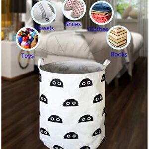 SEAFOWL 19.7" Collapsible Laundry Basket,Round Canvas Waterproof Large Storage Basket Cute Cartoon Nursery Basket (Big Eye Monster)