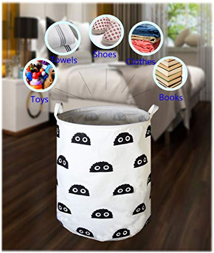 SEAFOWL 19.7" Collapsible Laundry Basket,Round Canvas Waterproof Large Storage Basket Cute Cartoon Nursery Basket (Big Eye Monster)