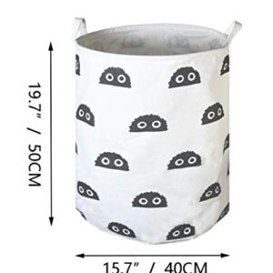 SEAFOWL 19.7" Collapsible Laundry Basket,Round Canvas Waterproof Large Storage Basket Cute Cartoon Nursery Basket (Big Eye Monster)