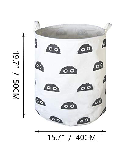 SEAFOWL 19.7" Collapsible Laundry Basket,Round Canvas Waterproof Large Storage Basket Cute Cartoon Nursery Basket (Big Eye Monster)