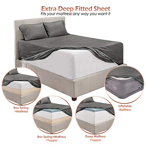 Hearth & Harbor Bed Sheets, Luxury Soft 6 Piece Bed Sheet Set Extra Deep Pocket Fitted Sheets Fits Mattress up to 21", Double Brushed Bedding Sheets & Pillowcases, Queen Size, Gray