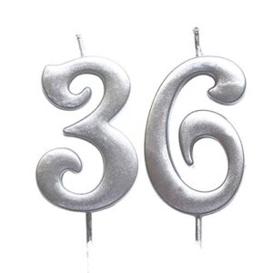 magjuche silver 36th birthday numeral candle, number 36 cake topper candles party decoration for women or men