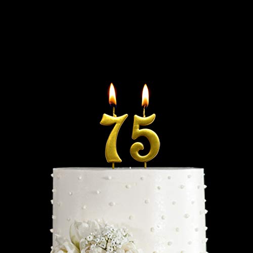 MAGJUCHE Gold 75th Birthday Numeral Candle, Number 75 Cake Topper Candles Party Decoration for Women or Men
