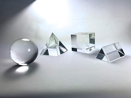 Amlong Crystal K9 Optical Crystal Photography Prism Set of 4 Pieces, 50mm Crystal Ball, 50mm Cube, 60mm Prism, 60mm Pyramid