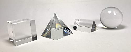 Amlong Crystal K9 Optical Crystal Photography Prism Set of 4 Pieces, 50mm Crystal Ball, 50mm Cube, 60mm Prism, 60mm Pyramid