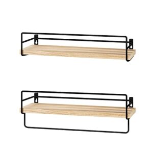soduku floating shelves wall mounted, wall wood storage shelf for kitchen bathroom bedroom set of 2 carbonized black