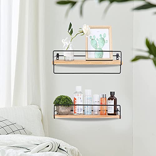 SODUKU Floating Shelves Wall Mounted, Wall Wood Storage Shelf for Kitchen Bathroom Bedroom Set of 2 Carbonized Black