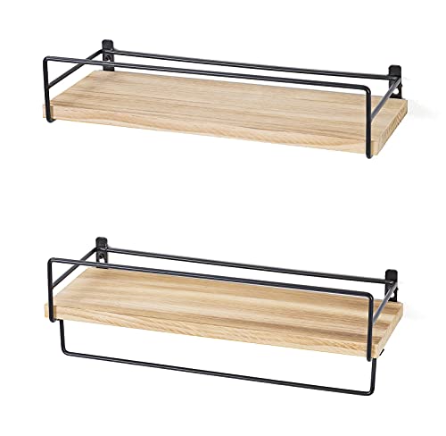 SODUKU Floating Shelves Wall Mounted, Wall Wood Storage Shelf for Kitchen Bathroom Bedroom Set of 2 Carbonized Black