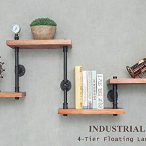 DOFURNILIM Industrial Rustic Wall Wood Pipe Ladder Floating Shelves - DIY Modern Storage Shelving Bookshelf for Bathroom Kitchen Office Home – Steampunk Bookcase (Floating Ladder shelves-51.18“W)