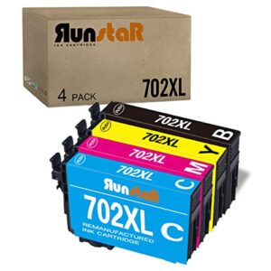 run star remanufactured 4 pack 702xl ink cartridge replacement for epson t702xl 702xl t702xl120 702 for epson workforce pro wf-3720 wf-3733 wf-3730 all-in-one printer (black cyan magenta yellow)