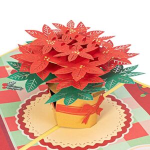 paper love poinsettia christmas flower pop up card, handmade 3d popup greeting cards for christmas, holiday, xmas gift | 5" x 7"