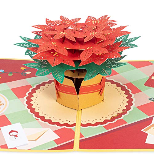 Paper Love Poinsettia Christmas Flower Pop Up Card, Handmade 3D Popup Greeting Cards for Christmas, Holiday, Xmas Gift | 5" x 7"