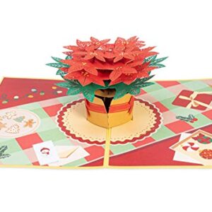 Paper Love Poinsettia Christmas Flower Pop Up Card, Handmade 3D Popup Greeting Cards for Christmas, Holiday, Xmas Gift | 5" x 7"