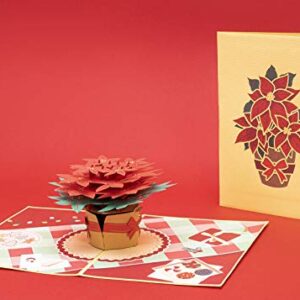 Paper Love Poinsettia Christmas Flower Pop Up Card, Handmade 3D Popup Greeting Cards for Christmas, Holiday, Xmas Gift | 5" x 7"