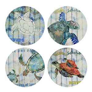 absorbent coasters set of 4 - ocean theme sea turtle coaster for drinks with vibrant colors and cork backing (sea turtle)…