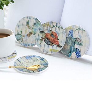 Absorbent Coasters Set of 4 - Ocean Theme Sea Turtle Coaster for Drinks with Vibrant Colors and Cork Backing (sea Turtle)…