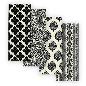 elrene home fashions everyday casual prints assorted kitchen towels, cotton dish towels, 17 inches by 28 inches, black, set of 4