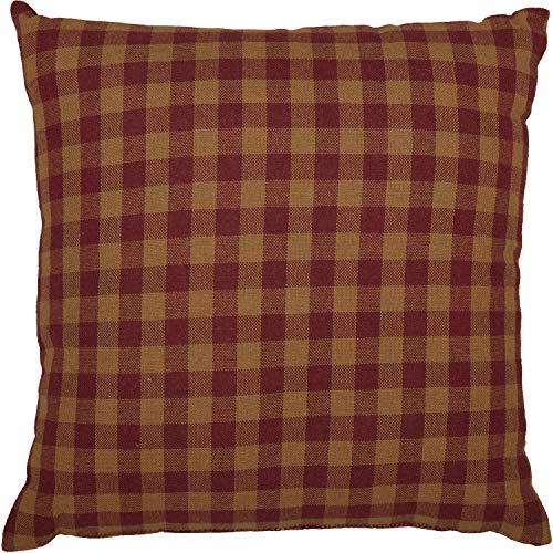 VHC Brands Burgundy Check Prim Blessings Text Cotton Burlap Primitive Thanksgiving Bedding Embroidered Square Pillow, 12x12, Red