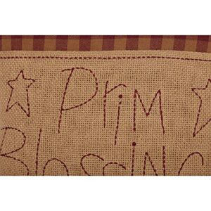 VHC Brands Burgundy Check Prim Blessings Text Cotton Burlap Primitive Thanksgiving Bedding Embroidered Square Pillow, 12x12, Red