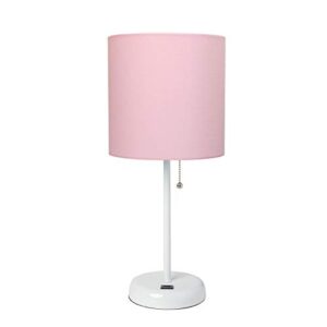 limelights lt2044-pow stick usb charging port and fabric shade table lamp, white/light pink,8.5 x 8.5 x 19.5
