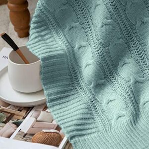 jinchan Cable Knit Throw Blanket for Couch Lightweight Soft Cozy Twin Size Throw Blanket Teal Decorative Throws for Modern Farmhouse Living Room Bedroom 60"x80" Accent Throw for Gifts