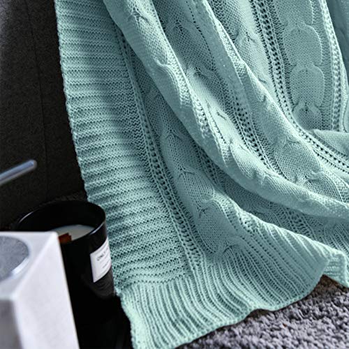 jinchan Cable Knit Throw Blanket for Couch Lightweight Soft Cozy Twin Size Throw Blanket Teal Decorative Throws for Modern Farmhouse Living Room Bedroom 60"x80" Accent Throw for Gifts