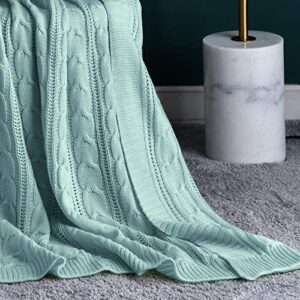 jinchan Cable Knit Throw Blanket for Couch Lightweight Soft Cozy Twin Size Throw Blanket Teal Decorative Throws for Modern Farmhouse Living Room Bedroom 60"x80" Accent Throw for Gifts