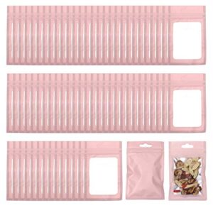 auhafaly 200 pieces mylar zip lock aluminum foil bags, flat metallic mylar foil flat ziplock food storage bags pouch 3 x 4.7 inch (pink)