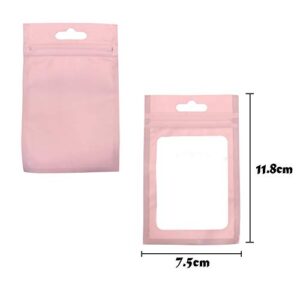 Auhafaly 200 Pieces Mylar Zip Lock Aluminum Foil Bags, Flat Metallic Mylar Foil Flat ZipLock Food Storage Bags Pouch 3 x 4.7 Inch (Pink)