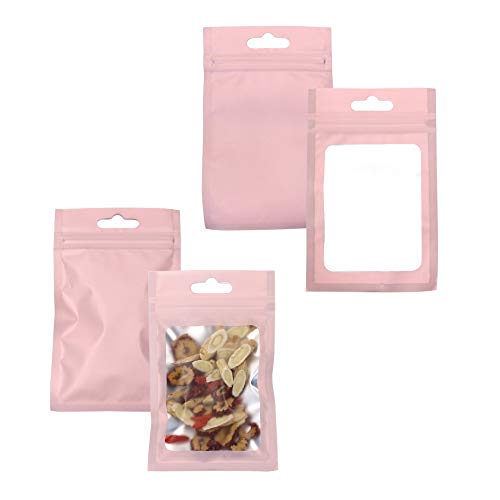 Auhafaly 200 Pieces Mylar Zip Lock Aluminum Foil Bags, Flat Metallic Mylar Foil Flat ZipLock Food Storage Bags Pouch 3 x 4.7 Inch (Pink)