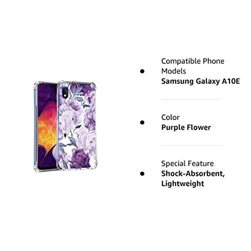 Leychan for Samsung Galaxy A10E case, Slim Flexible TPU for Girls Women Airbag Bumper Shock Absorption Rubber Soft Silicone Case Cover Fit for Samsung Galaxy A10E (Purple Flower)