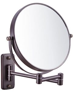 decluttr wall mounted makeup mirror, 1x/7x magnifying mirror, 360° swivel double sided extendable bathroom mirror for shaving, bronze