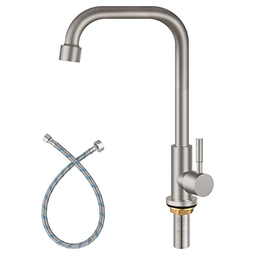 Aolemi Cold Only Water Kitchen Faucet Commercial Bar Tap Single Lever Handle 304 Stainless Steel Brushed Nickel Decked Mounted Single Hole Modern