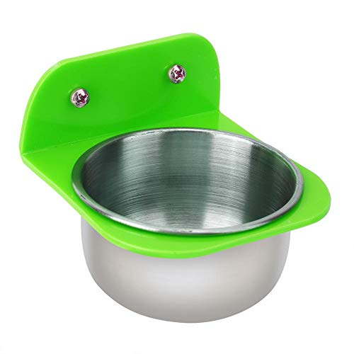 Bird Cage Feeder, Stainless Steel Food Water Bowls with Plastic Holder Parrot Feeding Bowls Cup for Macaw African Greys Budgies Parakeet Cockatiels Conure Lovebird Finch(Green)