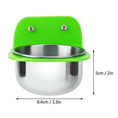 Bird Cage Feeder, Stainless Steel Food Water Bowls with Plastic Holder Parrot Feeding Bowls Cup for Macaw African Greys Budgies Parakeet Cockatiels Conure Lovebird Finch(Green)