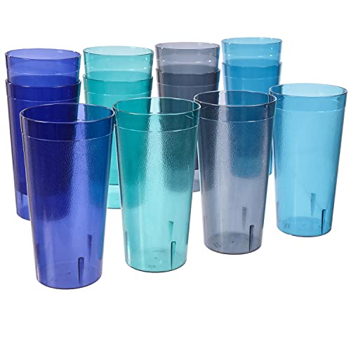 US Acrylic Café Plastic Reusable Tumblers (Set of 12) 32-ounce Iced-Tea Cups, Coastal | Value Set of Restaurant Style Drinking Glasses, Stackable, BPA-free, Made in the USA | Top-rack Dishwasher Safe