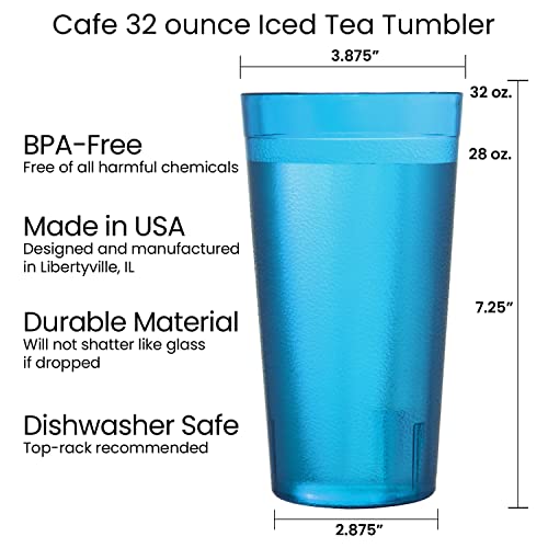 US Acrylic Café Plastic Reusable Tumblers (Set of 12) 32-ounce Iced-Tea Cups, Coastal | Value Set of Restaurant Style Drinking Glasses, Stackable, BPA-free, Made in the USA | Top-rack Dishwasher Safe