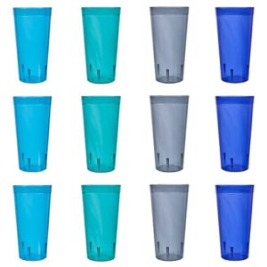 US Acrylic Café Plastic Reusable Tumblers (Set of 12) 32-ounce Iced-Tea Cups, Coastal | Value Set of Restaurant Style Drinking Glasses, Stackable, BPA-free, Made in the USA | Top-rack Dishwasher Safe