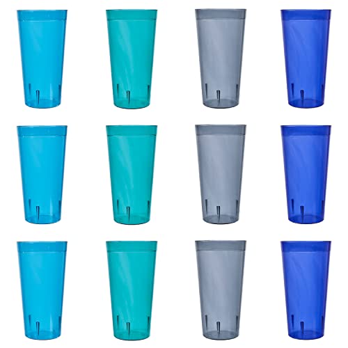 US Acrylic Café Plastic Reusable Tumblers (Set of 12) 32-ounce Iced-Tea Cups, Coastal | Value Set of Restaurant Style Drinking Glasses, Stackable, BPA-free, Made in the USA | Top-rack Dishwasher Safe