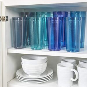 US Acrylic Café Plastic Reusable Tumblers (Set of 12) 32-ounce Iced-Tea Cups, Coastal | Value Set of Restaurant Style Drinking Glasses, Stackable, BPA-free, Made in the USA | Top-rack Dishwasher Safe